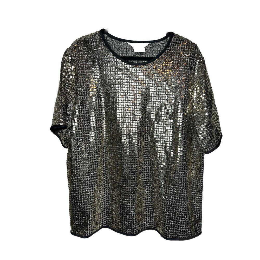 Vintage Blair Boutique Gold Metal Sequin Top Size XL Holidays New Years‎ Concert